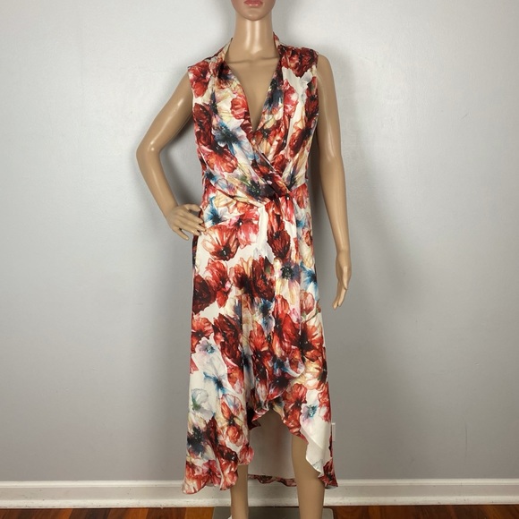 HAUTE HIPPIE FLORAL PRINT HIGH-LOW CHIFFON DRESS - Picture 2 of 7
